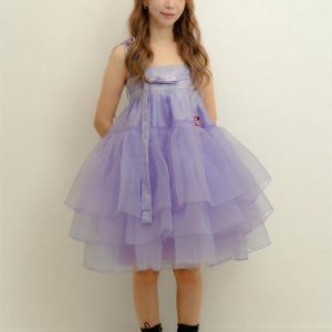 Dreamy Layered Tulle Midi Skirt in Lavender with High-Waist Design