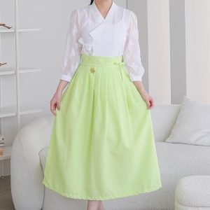 Fresh Lime Green High-Waist Midi Skirt with Adjustable Tie Belt