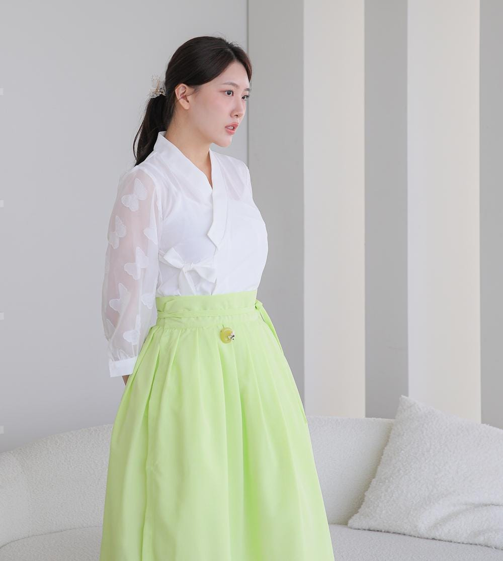 Fresh Lime Green High-Waist Midi Skirt with Adjustable Tie Belt - Image 4