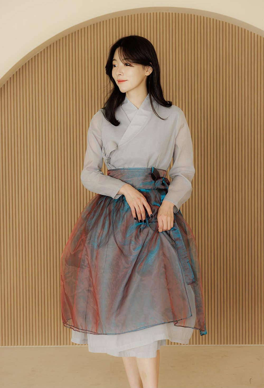 Romantic Layered Tulle Floral Midi Skirt with Contrast Ribbon Belt