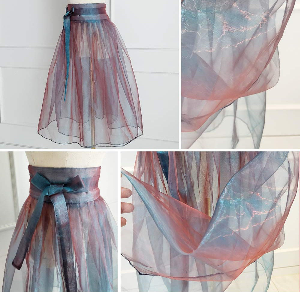 Romantic Layered Tulle Floral Midi Skirt with Contrast Ribbon Belt - Image 4