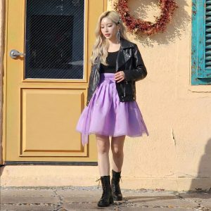 Sheer Layered Purple A-Line Mini Skirt with Embroidered Star Detail