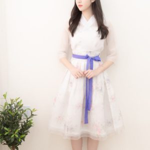 Soft Tulle Embroidered Floral Midi Skirt with Contrast Ribbon Belt