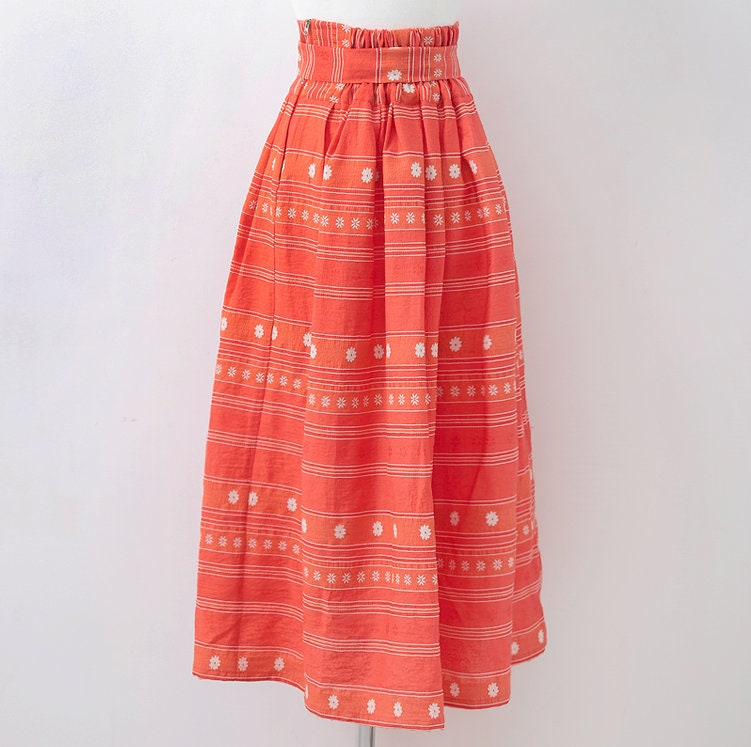 Vibrant Ethnic Stripe High-Waist Midi Skirt with Tie Belt - Image 4