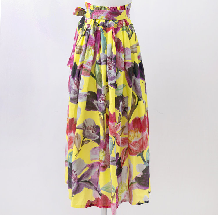 Bold Floral Print High-Waist Midi Skirt with Statement Tie Belt - Image 2