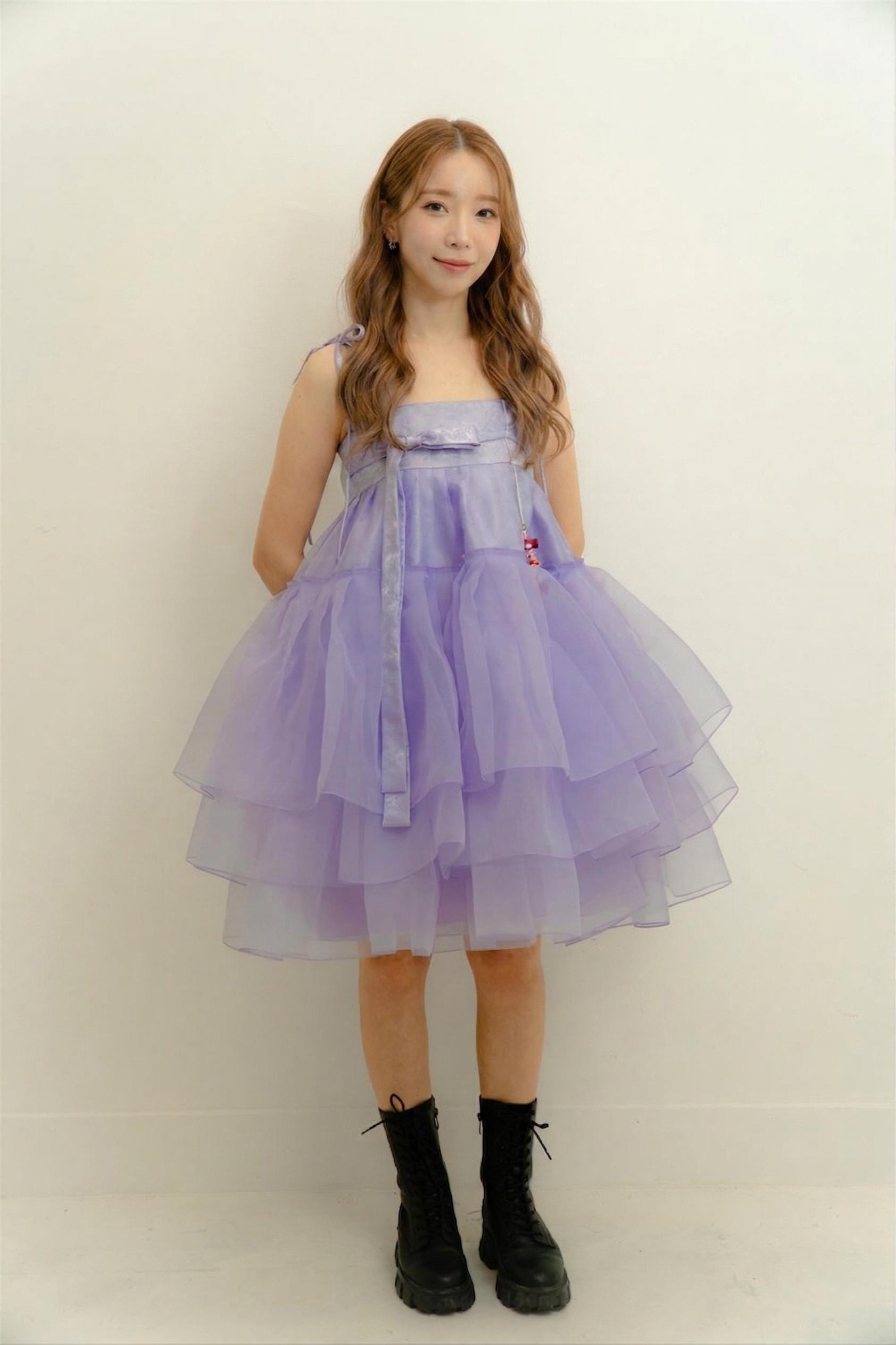 Dreamy Layered Tulle Midi Skirt in Lavender with High-Waist Design