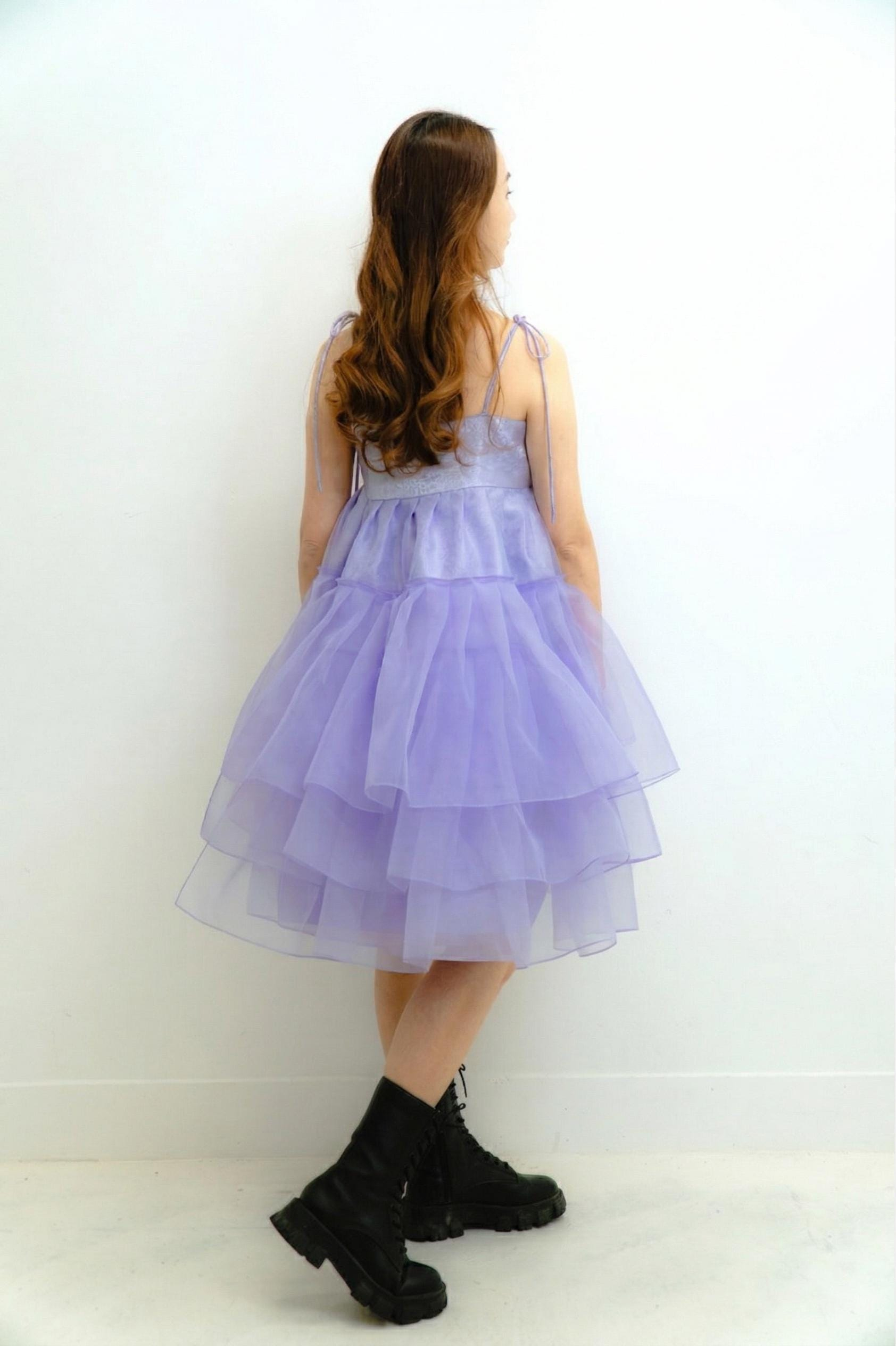 Dreamy Layered Tulle Midi Skirt in Lavender with High-Waist Design - Image 7