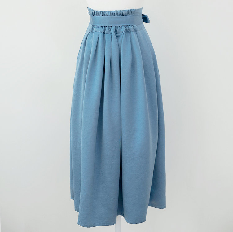 Elegant High-Waist Tie Belt Midi Skirt with Tassel Accent in Soft Blue - Image 6