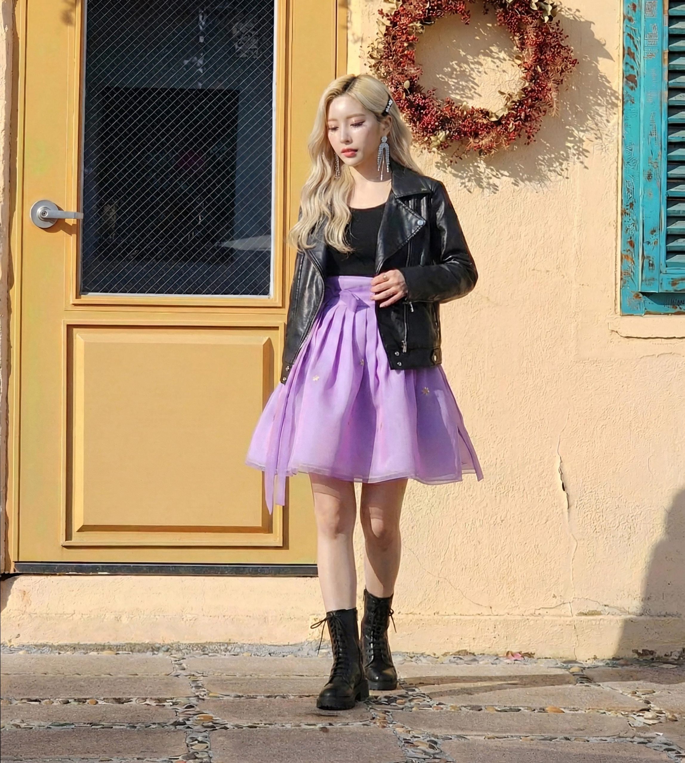 Sheer Layered Purple A-Line Mini Skirt with Embroidered Star Detail