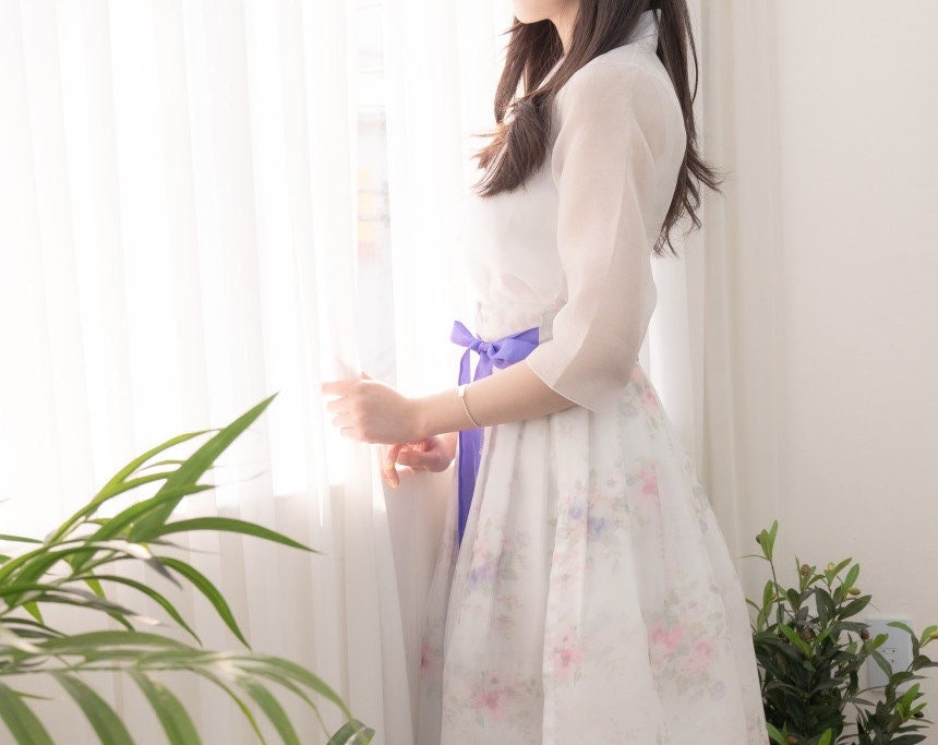 Soft Tulle Embroidered Floral Midi Skirt with Contrast Ribbon Belt - Image 2