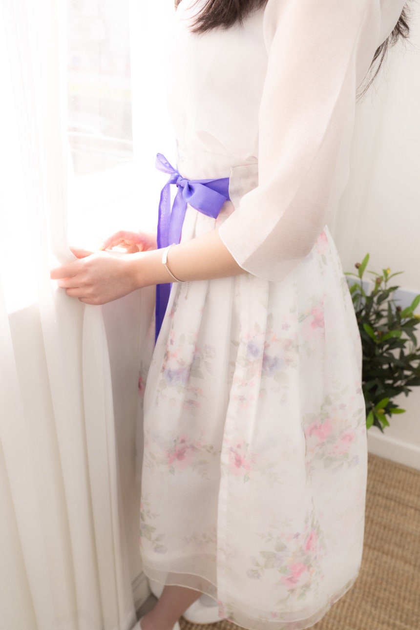 Soft Tulle Embroidered Floral Midi Skirt with Contrast Ribbon Belt - Image 5